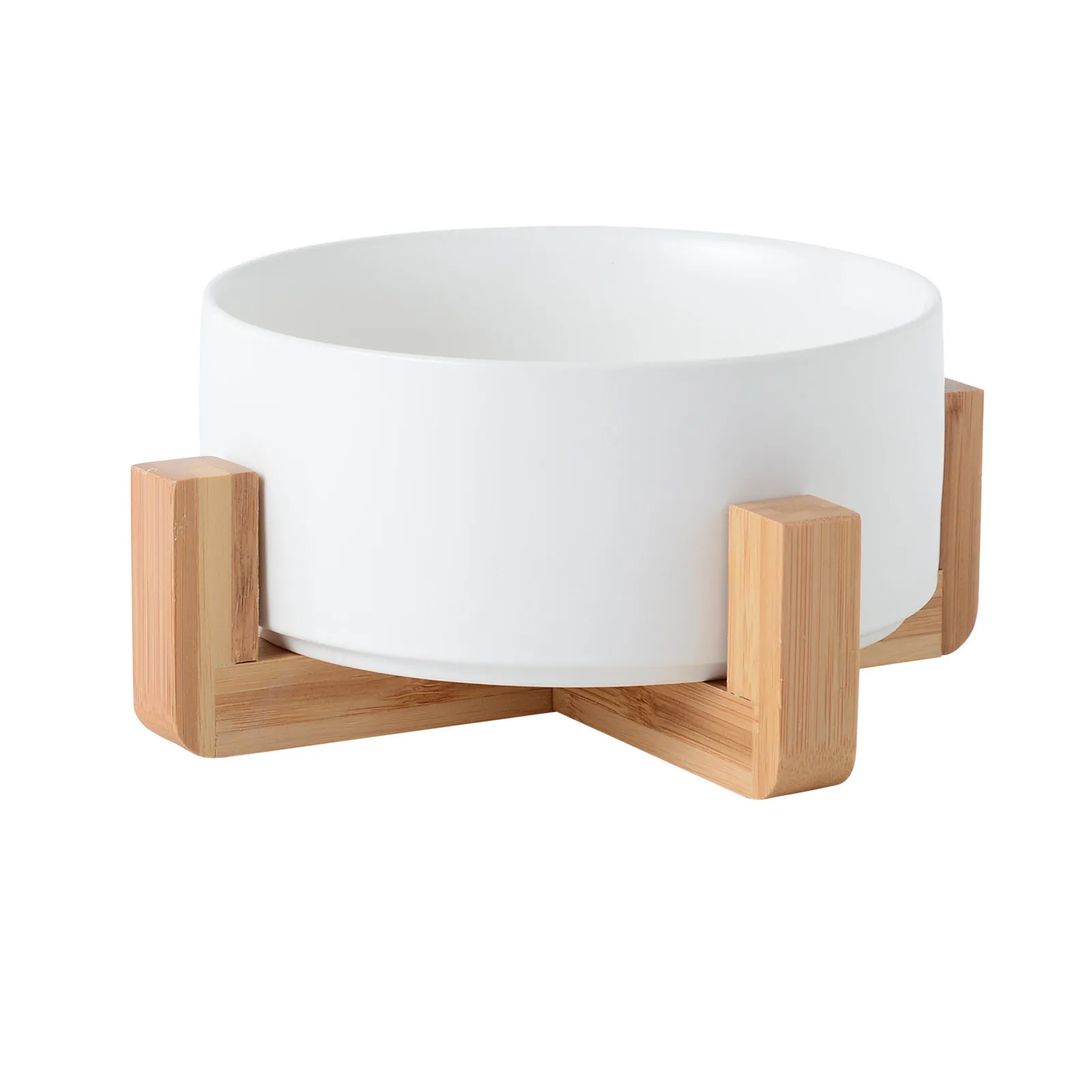 OEM Designer Elevated Porcelain Pet Cat Dog Food Bowl Raised Ceramic Pet Cat Dog Bowl With Stand Wooden Frame