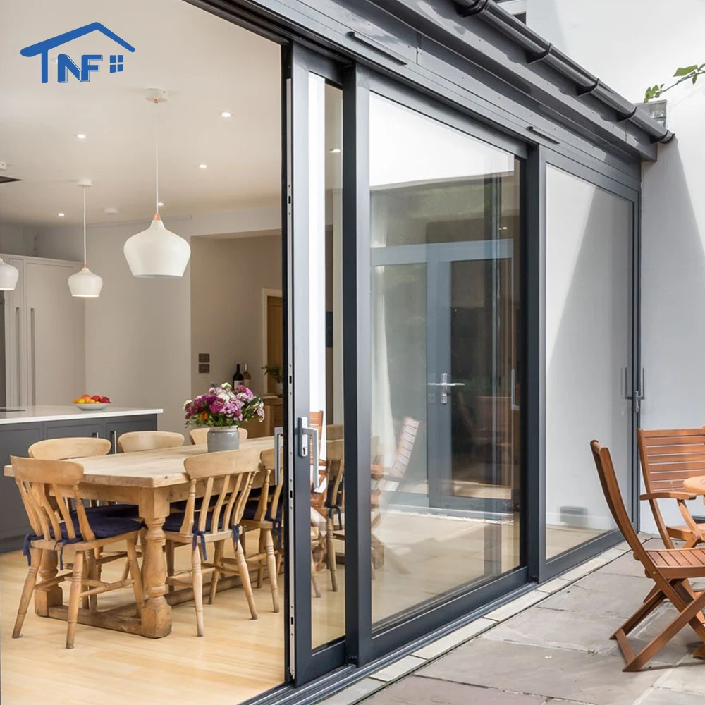 NF wind-proof sound insulation Glass slide door Aluminum Alloy slim frame three glass fans house use Sliding door for mansion
