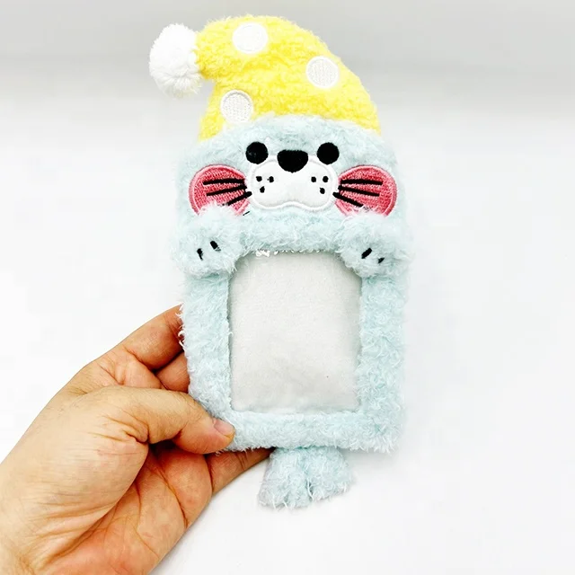 Custom Seal Animal Doll Fluffy Card Holder Cute Kpop photos collect plush fabric PVC card holders