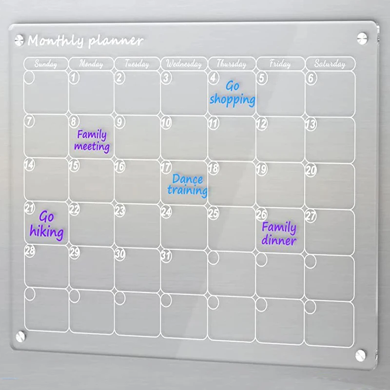 Fridge Acrylic Magnetic Dry Erase monthly Calendar,Acrylic To Do List Planner Board,Acrylic Dry Erase Notes Calendar boards