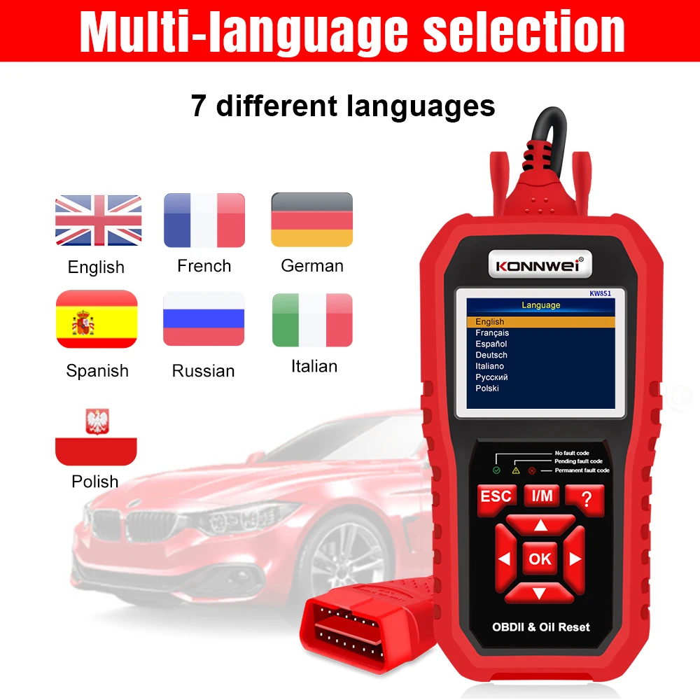Oil Light/Service Reset Tool OBD2 EOBD Car Diagnostic Scanner KONNWEI KW851