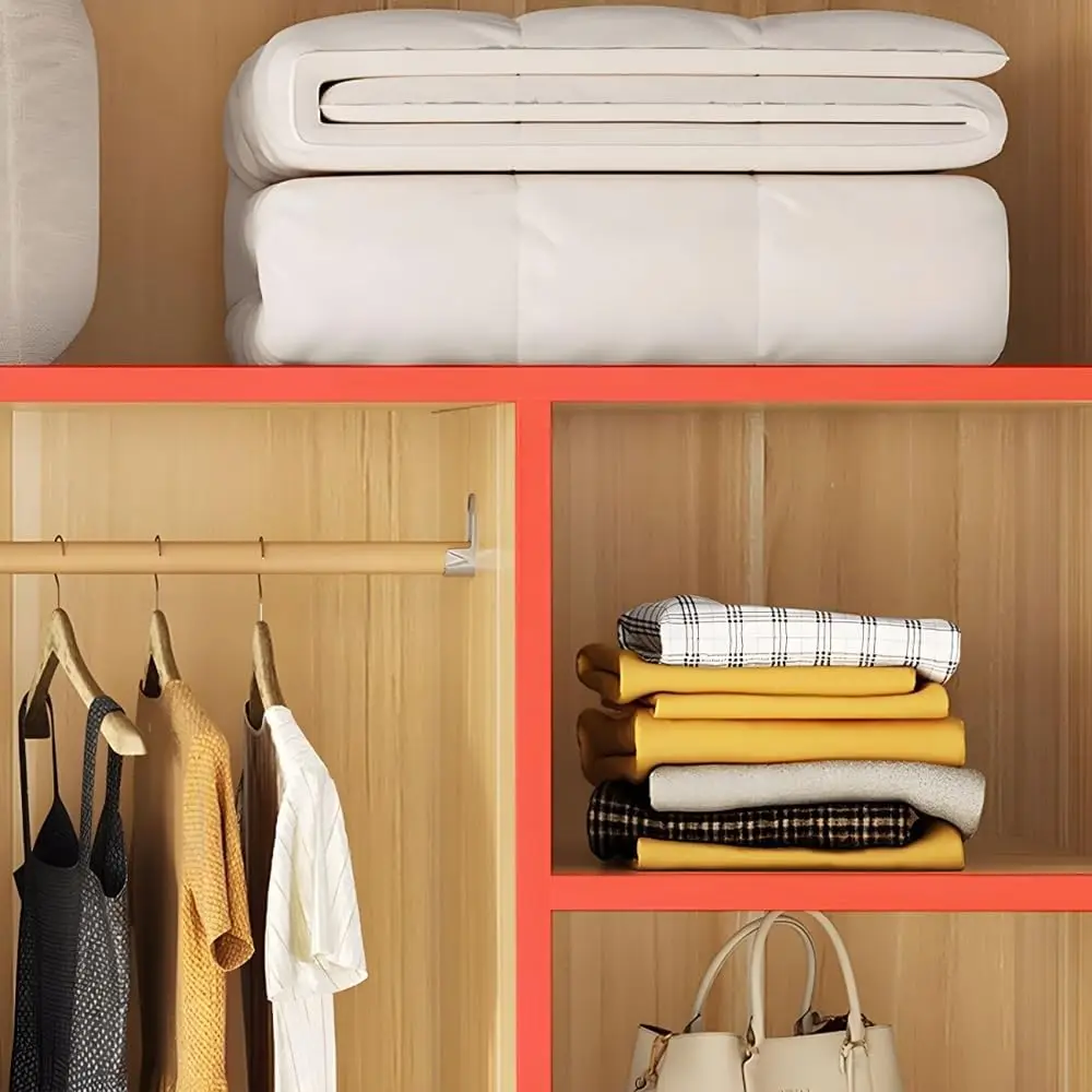 Wooden Minimalist Modern Functional Bedroom Clothes Cabinet with Shelves and Clothing Rods for Bedroom Storage