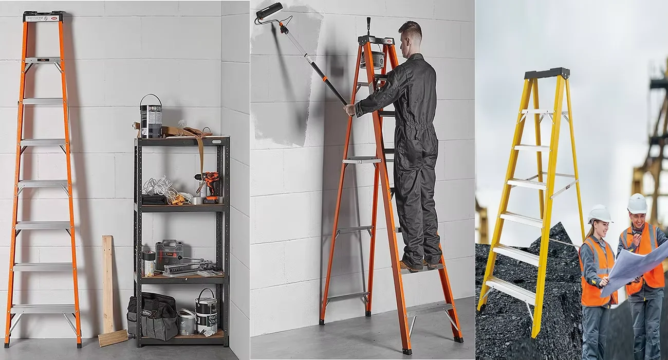 Fiberglass Folding Ladder Electric Heavy Duty FRP Step Fiberglass Folding Ladders