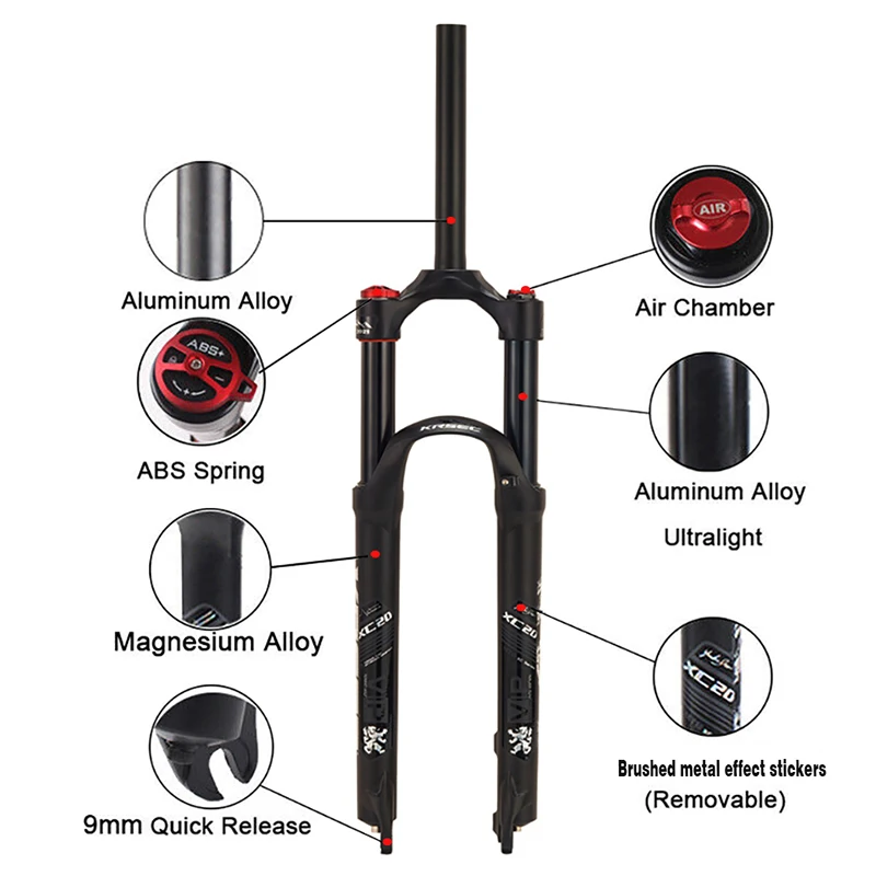 KRSEC MTB Fork Manual Control Alloy Disc Brake 9mmQR 26/27.5/29 inch Mountain Bike Bicycle Air Suspension Fork Mtb For Bike
