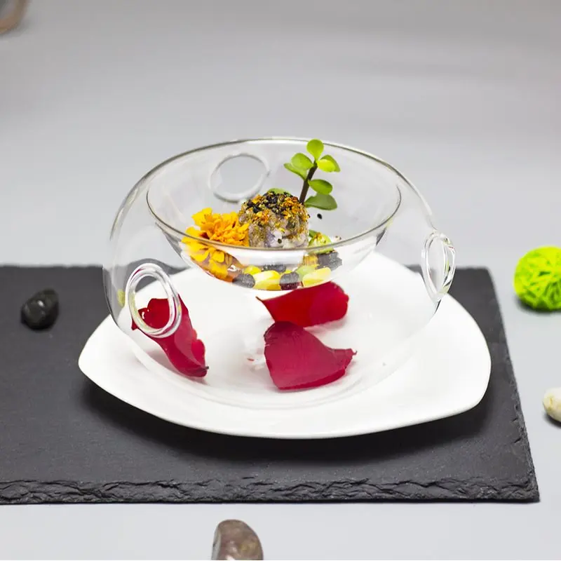 Customized Creative Artistic Conception Double Wall Glass Bowl for Dining Utensils