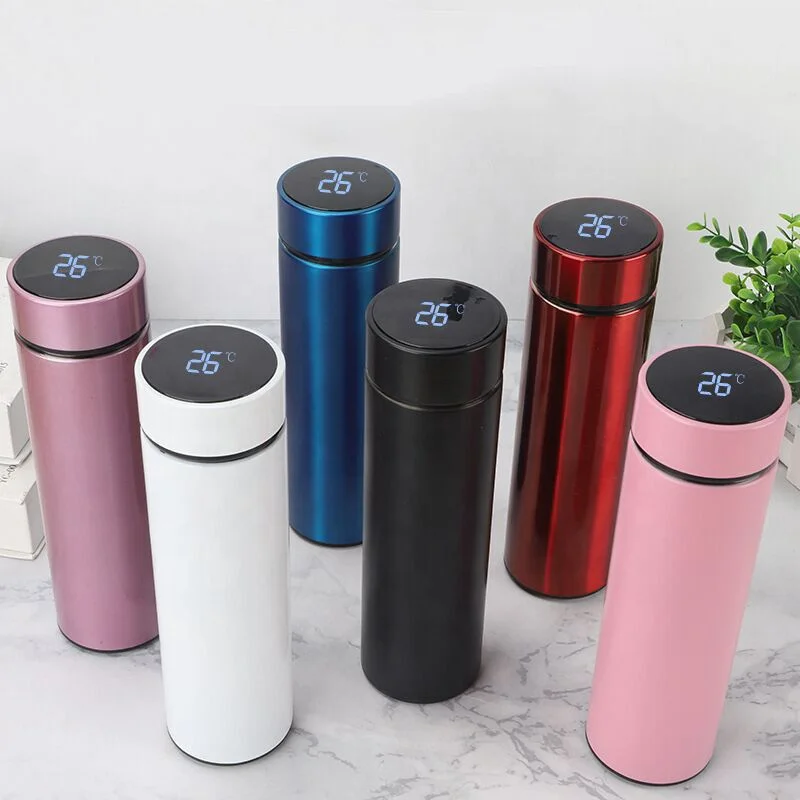 Eco-friendly 500ml Stainless Steel Insulated Thermal Vacuum Temperature Display Water Bottle Thermos Flask with Tea Filter