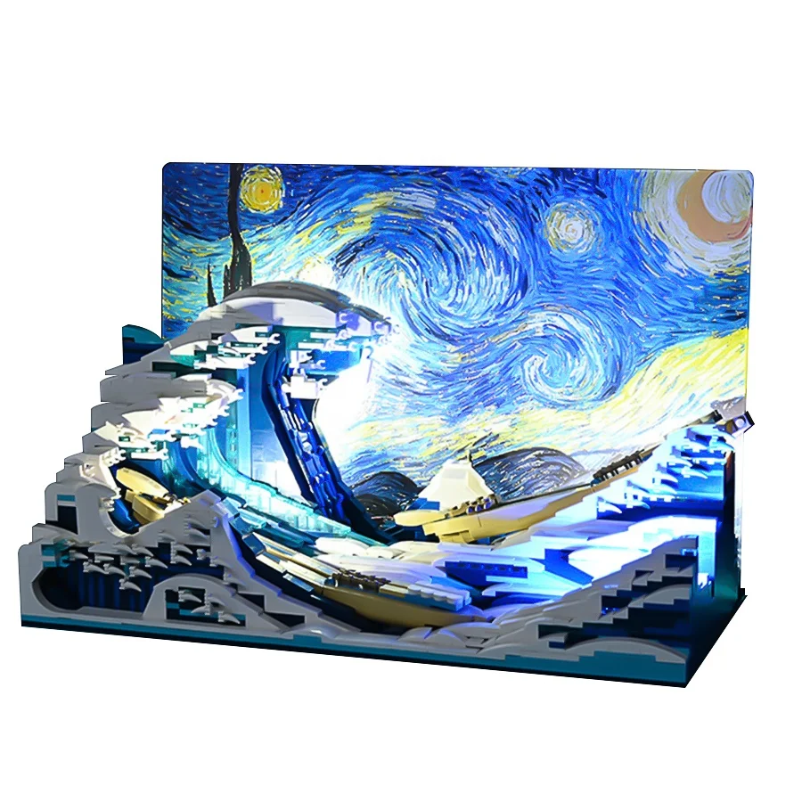Low MOQ Great Wave off Kanagawa 3D Painting Pixel Art Painting DIY Building Blocks MOC 1830pcs Block Toys For Children Gift