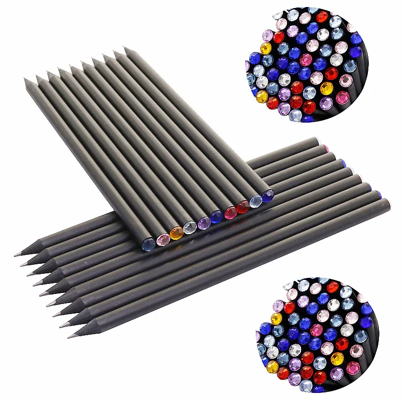 2021 Black wood Topper pencil Colorful Diamond Pencil, pencils with diamond top for promotions
