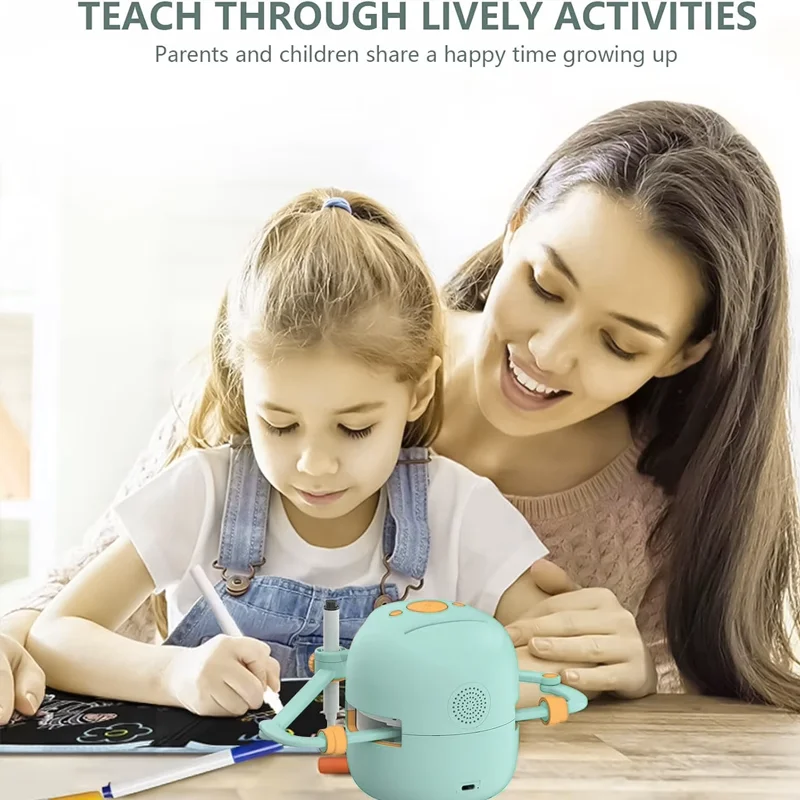 Interactive Educational Drawing Robot for Kids - Montessori Learning Toy with 100 Word Cards, Voice Interaction, Ages 5+