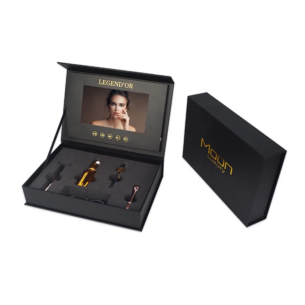 New Style Custom Printing Black Box 7 Inch LCD Display Rectangle Birthday Gift Video Box