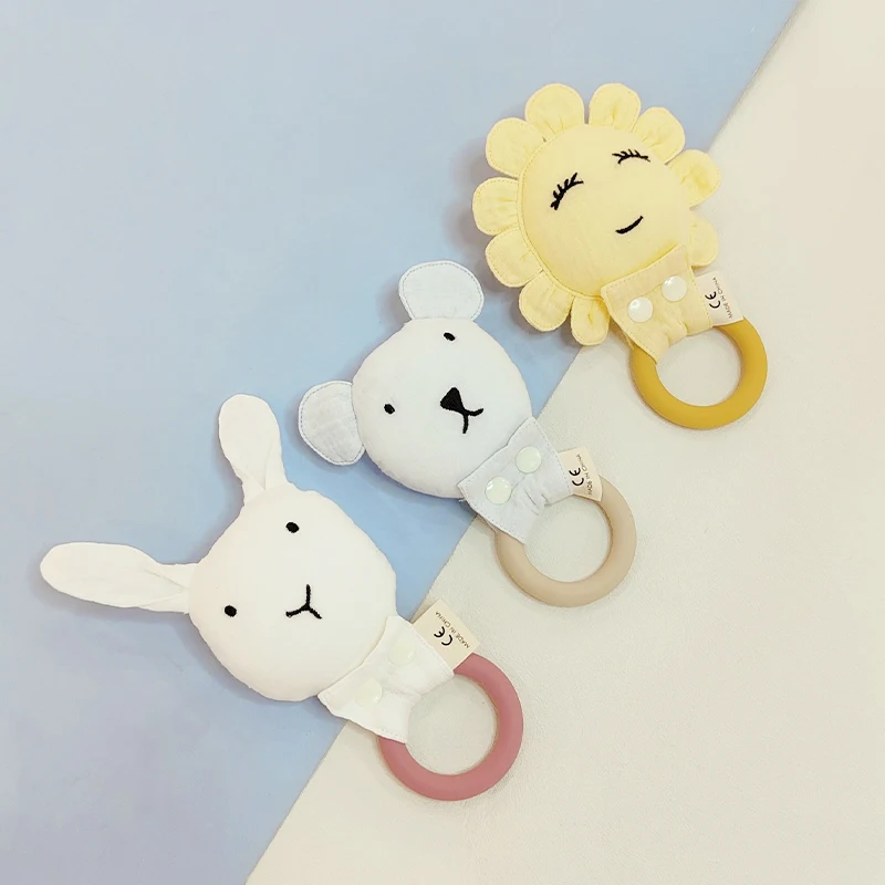 Wooden Baby Rattle Lovely Bunny Teething Ring Teether Rattle Baby Toys