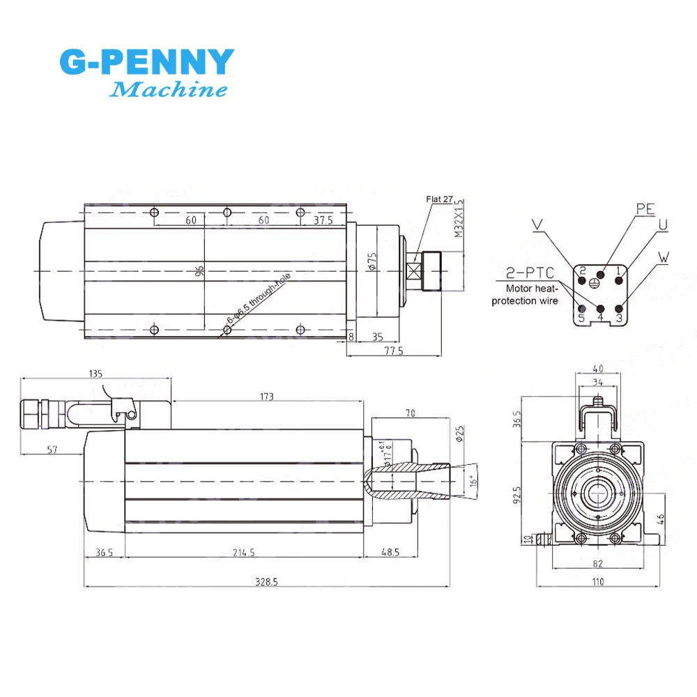 g-penny 4kw ER25 220v/380v air cooled spindle motor 18000rpm cnc spindle motor kit