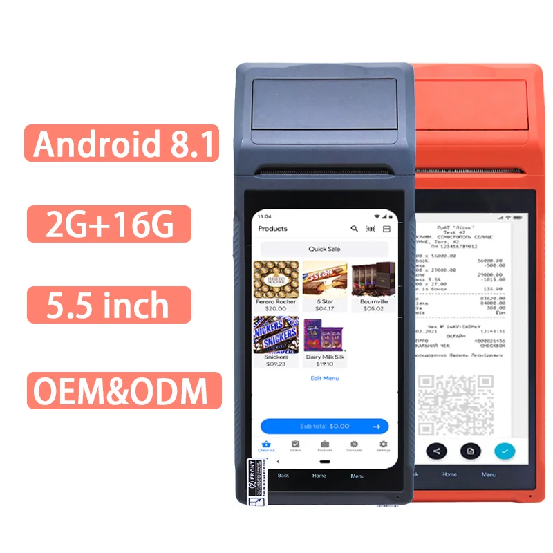 Handheld 5.5 inch Pos Terminal Machine Smart Android Pos System Android 8.1 Payment Pos With 58mm Thermal Printer Cash Register