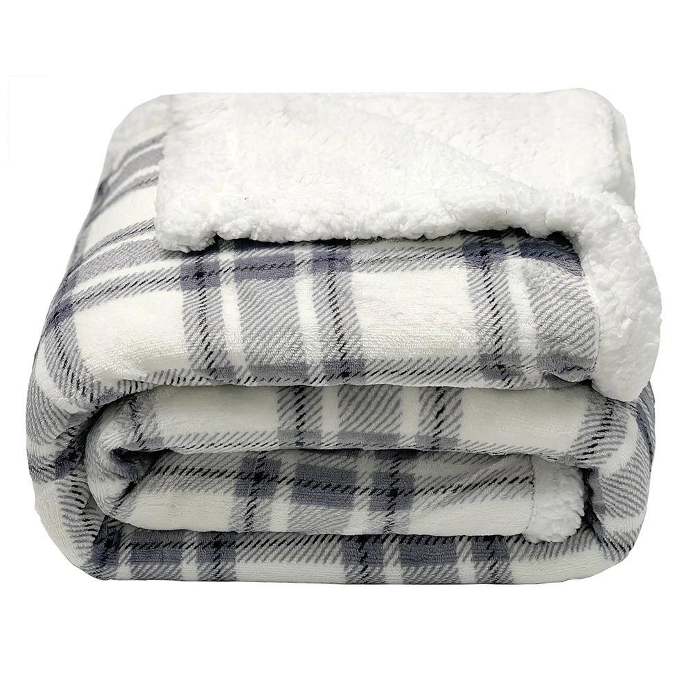 High Quality Plaid Flannel Fleece Sherpa Trim Super Soft Warm Cozy 2 PLY Throw Blanket For Chilly Winter Suppliers