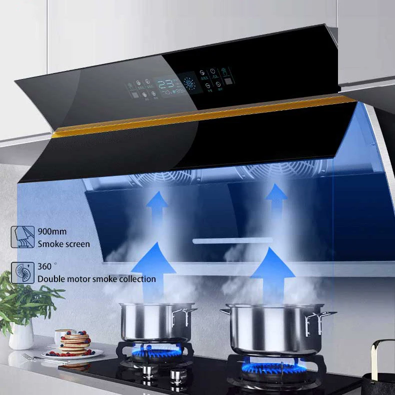 Wall mounted 36 inch kitchen hood smoke extractor fan 24 double suction black modern Infrared Sensor Switch Smart Range Hood