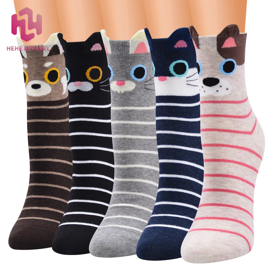 New Korean style cartoon animal in tube female cat and dog pattern ladies cotton socks