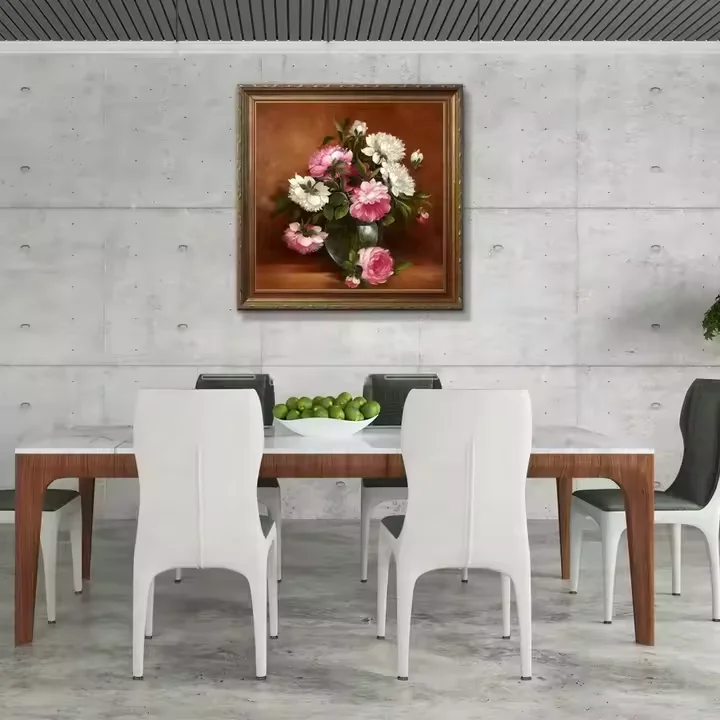 High Quality Canvas Artwork Pink White Flower Peony Handmade Oil Painting for Living Room Decor