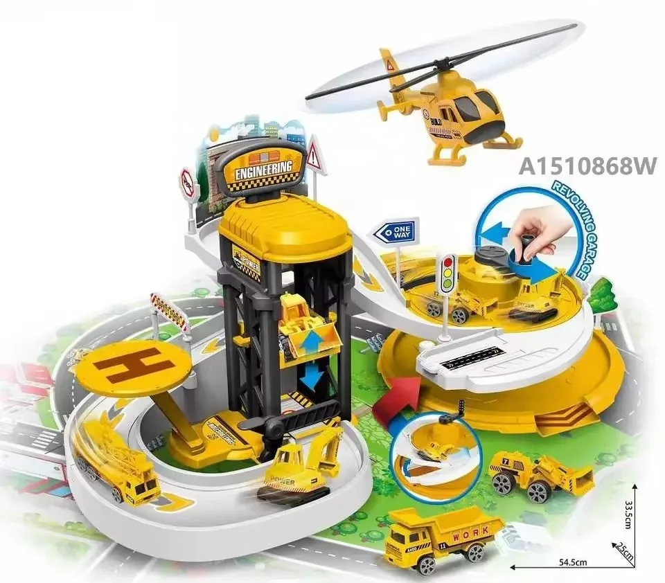 Multi-functional Alloy Track Parking Lot Toys Slot Hand Turntable City Lift Parking Toy Set 33pcs