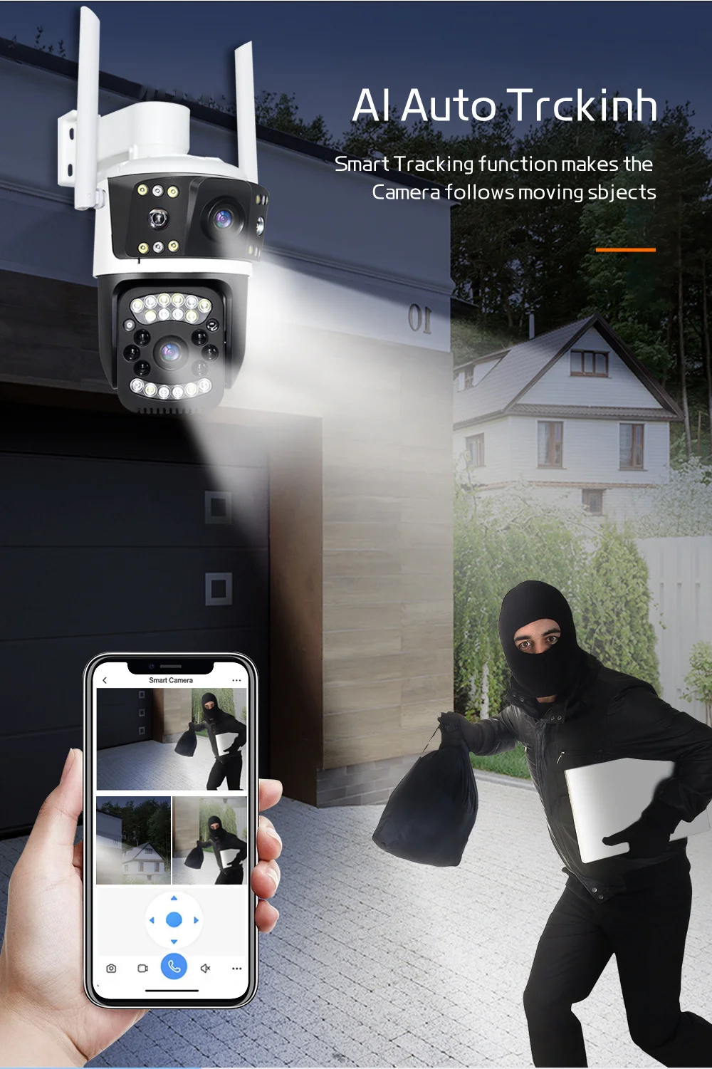 3 Lens Network PTZ Security Camera 6 Megapixel High Definition WiFi Connectivity  use for Outdoor Home