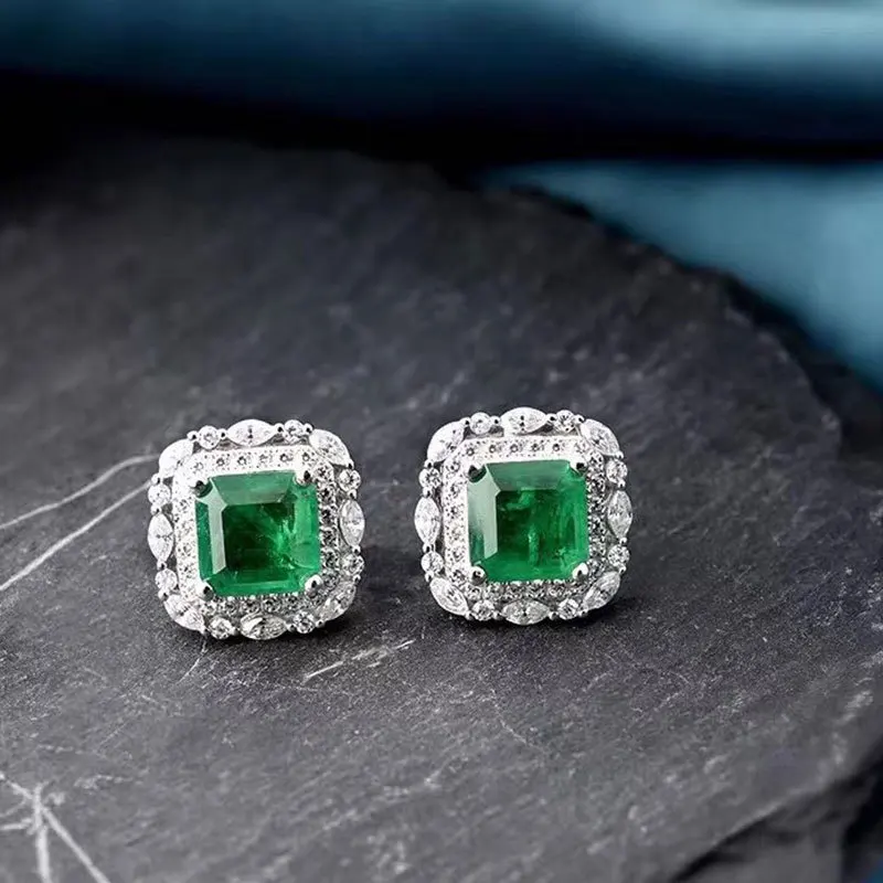  YANYI Luxury 925 Sterling Silver Emerald Zircon Earrings Micro-inset Diamond-studded Jewelry