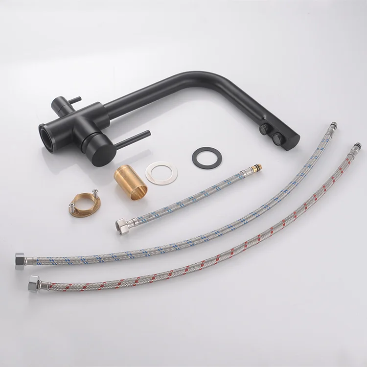 ROVATE purifier kitchen tap brass 3 way kitchen faucet matt black double handle faucet modern kitchen sink mixer