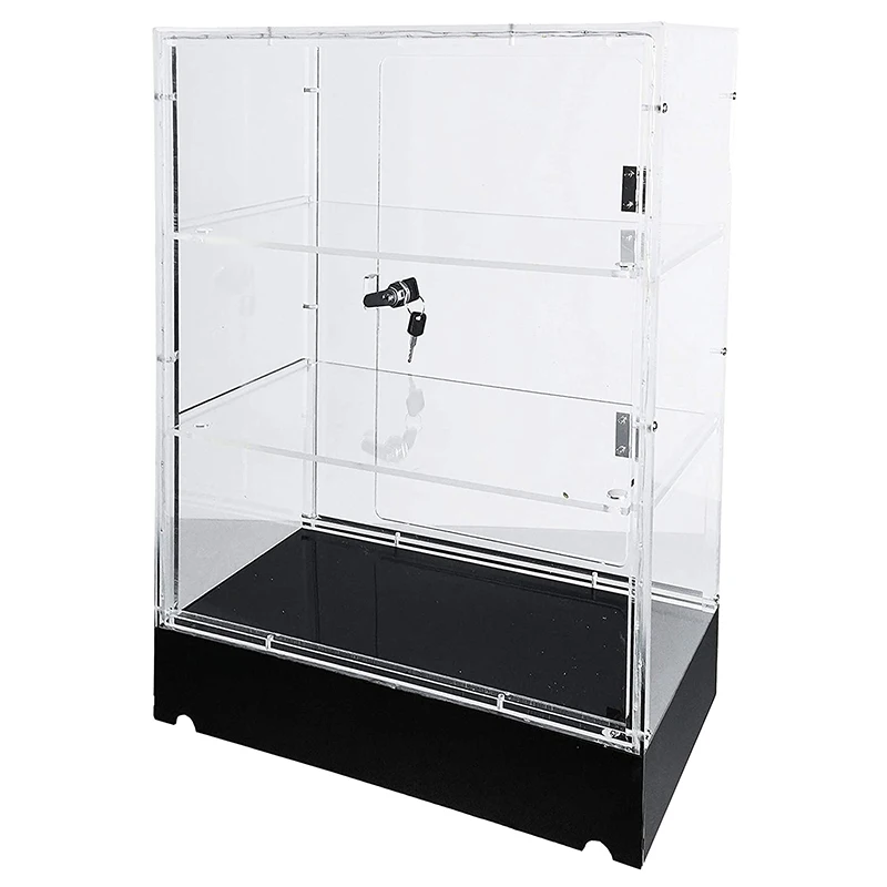 Clear Cabinet Acrylic Display Removable Shelf Case Plexiglass Showcase with Lock and Key Transparent Box Model Display LED Light