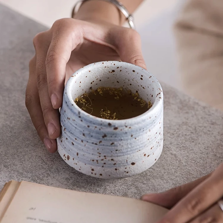 Wholesale 200ml Japanese Style Customized Logo Small Water Cup Personalized Tea Cup Speckle Ceramic Coffee Cup Without Handle