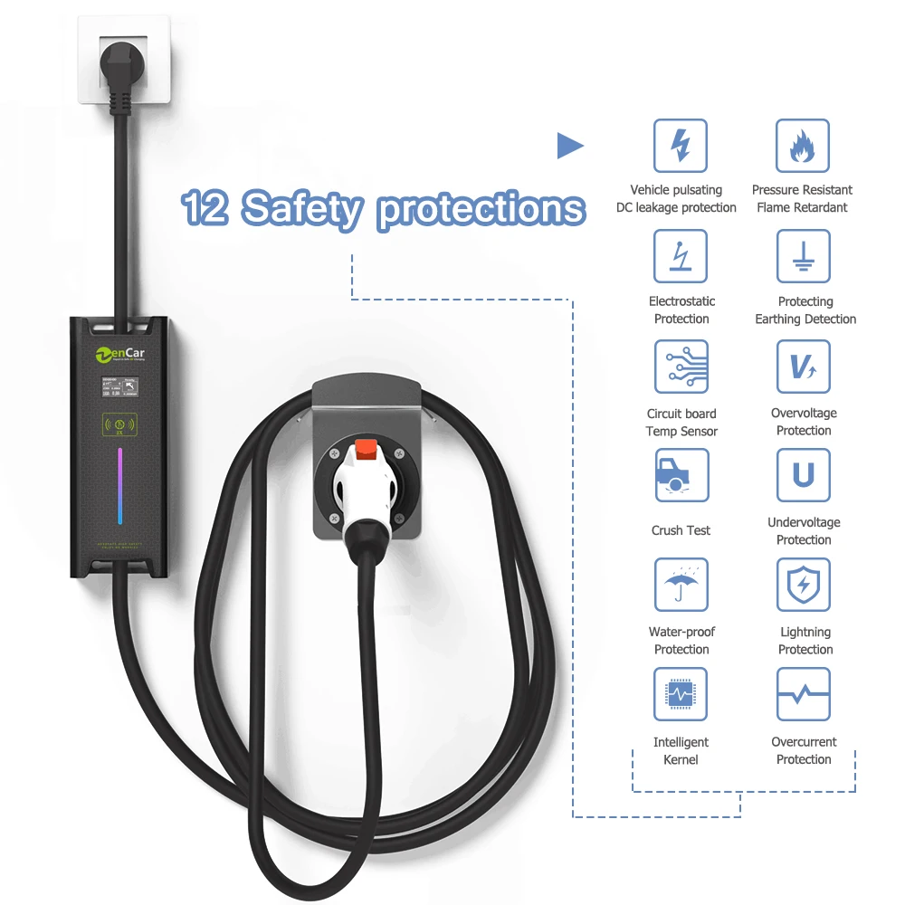 
ZENCAR 16amp type 2 level 2 portable ev charger with Schuko plug with screen and delay start timer 
