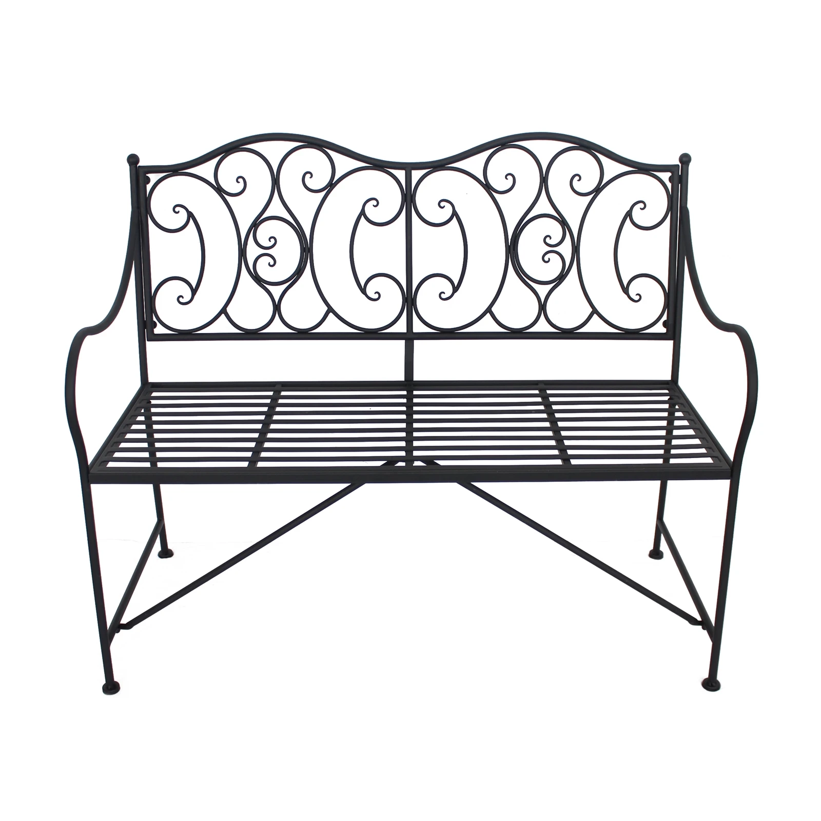 Modern Double Seat Steel Bench in Black Metal Rustic Outdoor Garden Bench for Patio Porch Backyard Park School Hotel Living Room