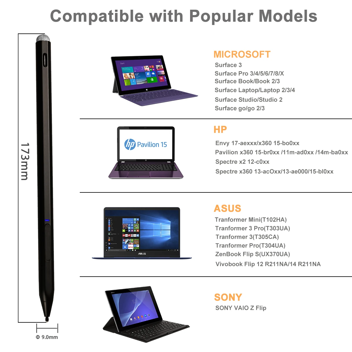 4096 Levels Of Pressure Sensitivity Stylus Pen For Microsoft Surface Pro X Laptop Pen Tilt Active Touch Pencil For Tablet