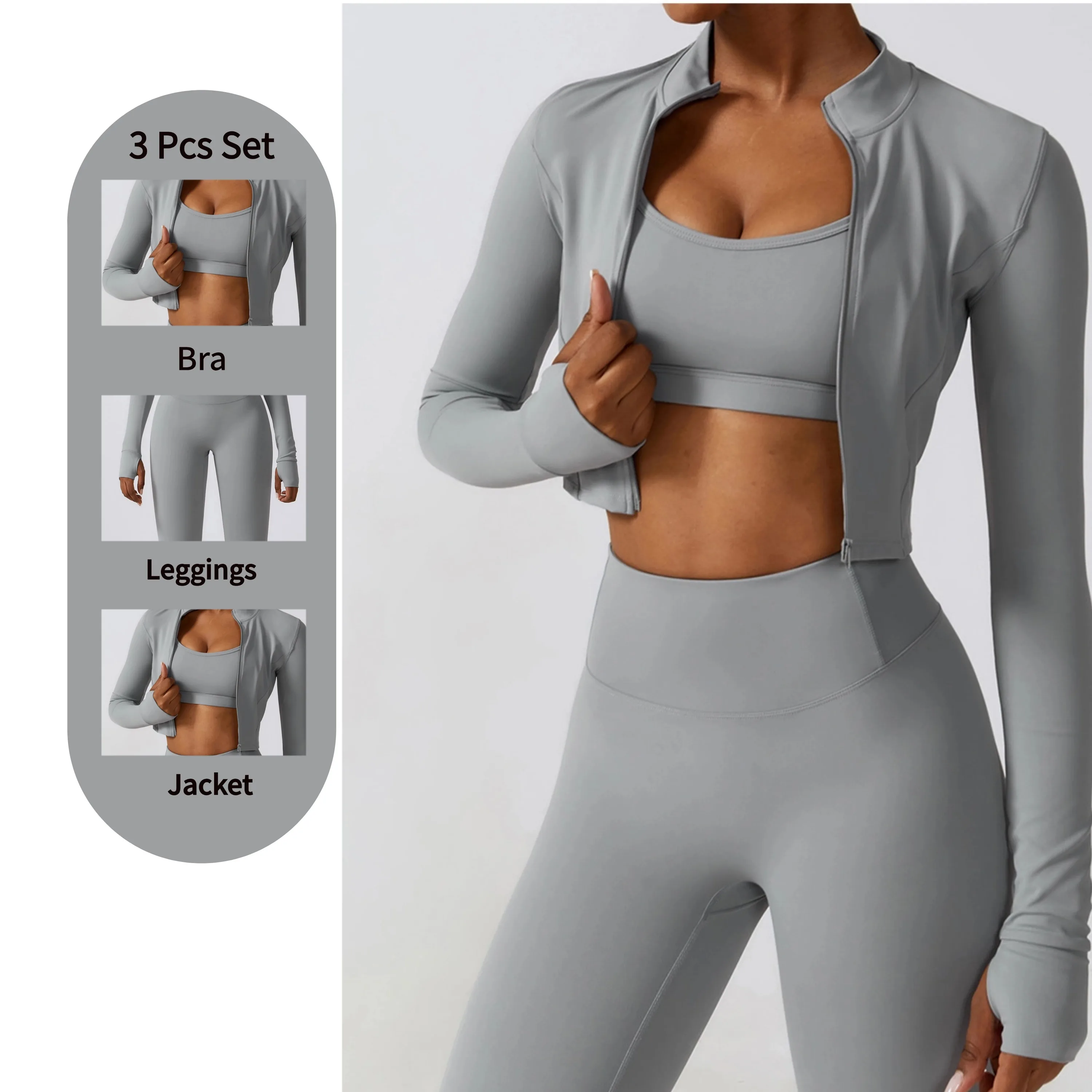 Gym 3 PCS Sports Yoga Suit For Women fitness Seamless Yoga Set With Zipper Yoga Long Sleeve Gym Seamless Activewear