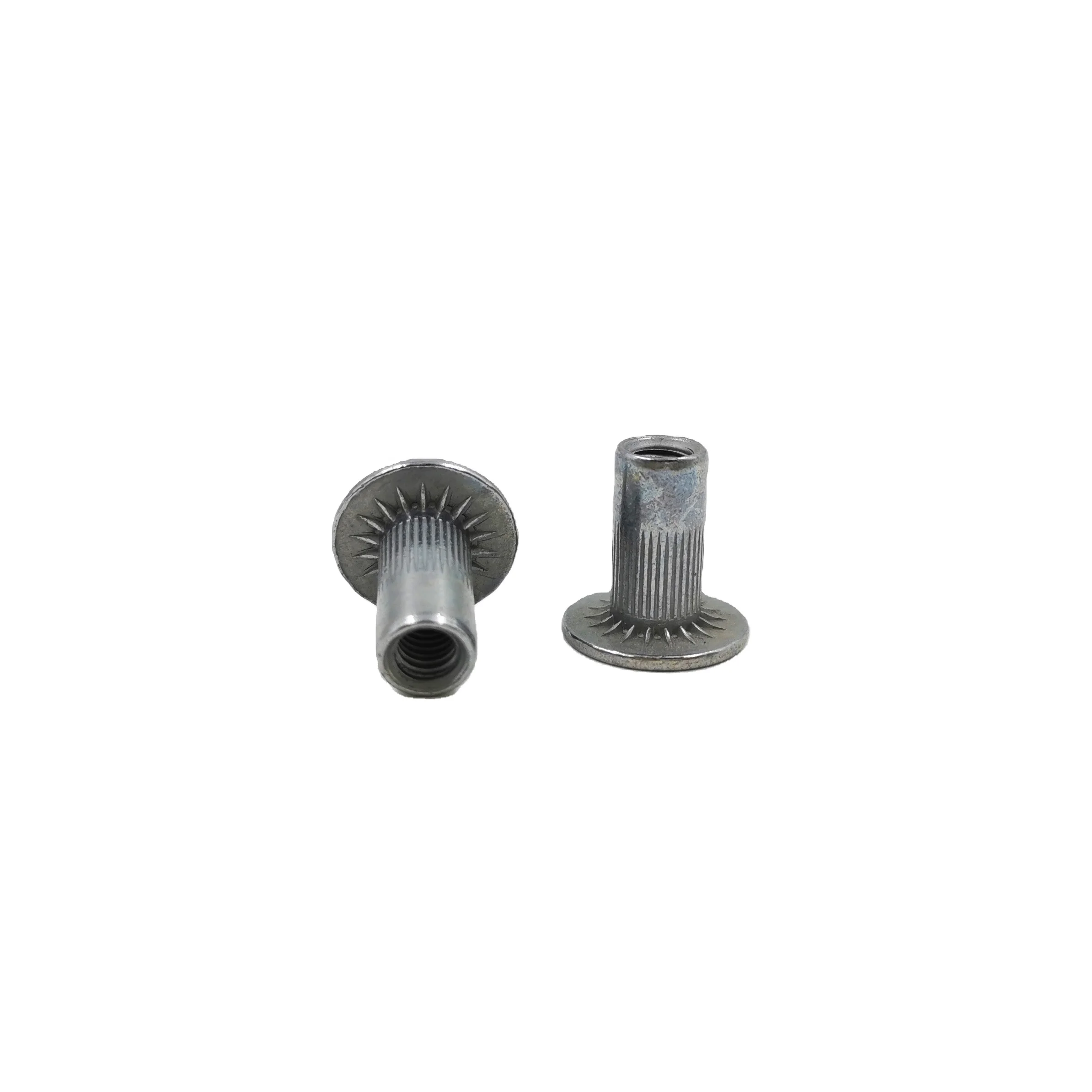 Large Flat Head Knurled Full Thread Rivet Nut with Vertical Stripes