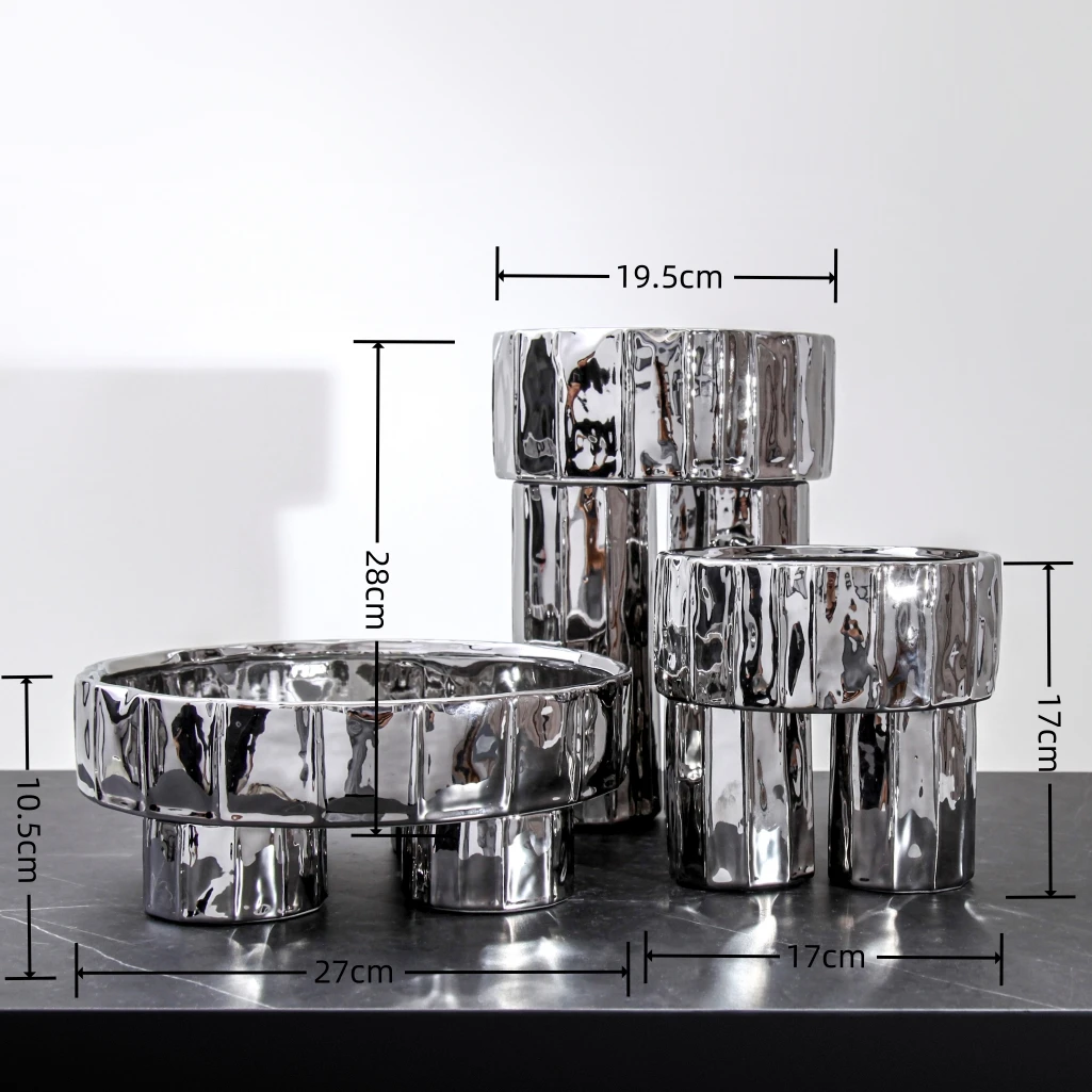 Ramadan Eid Serving Tray Silver Plating Black Fruit Plates Ceramic Bowls Modern Other Home Decoration Tray for Chocolate