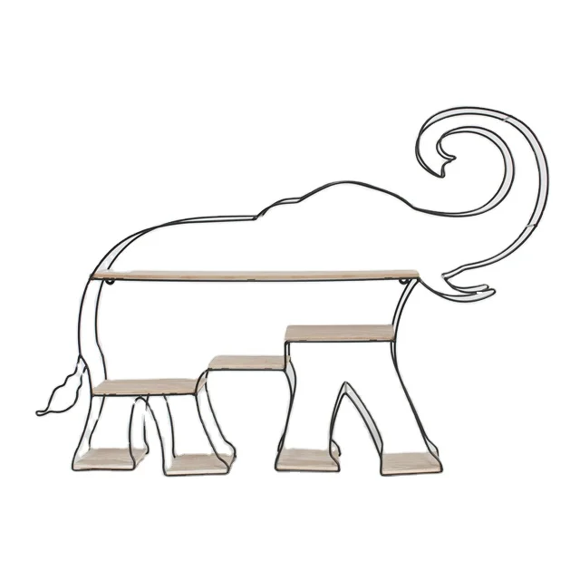 Most Popular Elephant shaped Metal frame wooden wall shelves cosmetic for bedroom