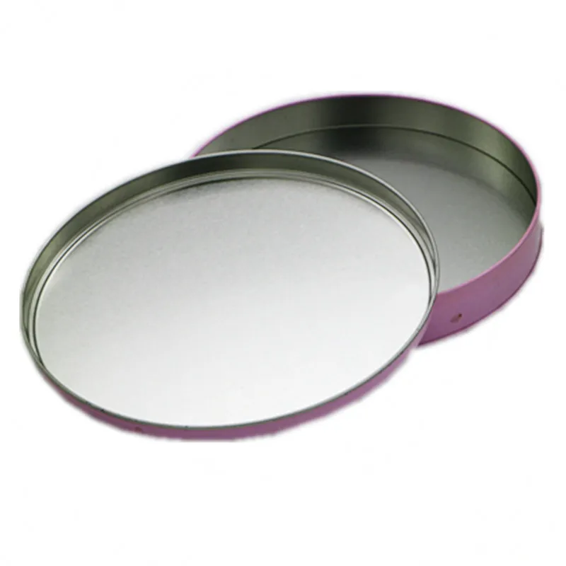 Custom round food tin cans, Pink tin box packaging candy, chocolate, biscuit snacks tinplate