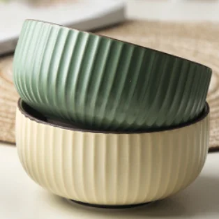 Nordic simple wind INS wind pure colorful glaze embossed strip soup bowl