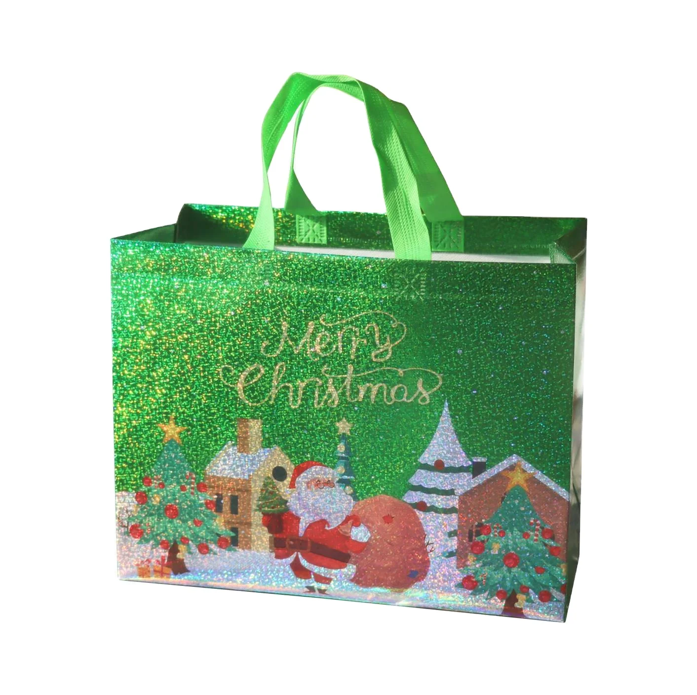 100gsm Eco-Friendly Reusable Recyclable Supermarket tote, Grocery holographic PP Non woven Shopping Bags Christmas Gift bags /