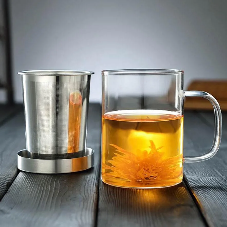 Bottom Price Latest Style Green Flower Double Layer Glass Tea Cup