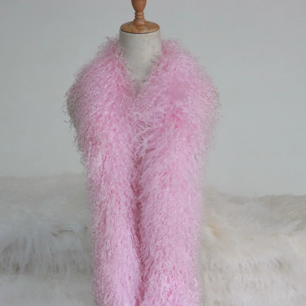 Classic Vintage Warm Neck Wrap Custom Fluffy 15x120cm Genuine Tibetan Sheepskin Wool Boa Scarves For Girls Lady