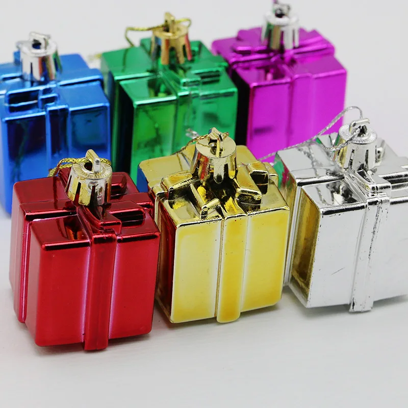(6 Pcs/pack)3.5*5.5cm Christmas Tree Gift Box Hanging Decoration Mini Plastic Boxes Christmas Pendant Multi Color Party Supplie
