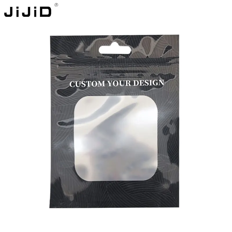 JIJID Aluminum Foil Zipper Bags with Window Hanging Self-sealing Bag Fish Hook Small Tools Packaging Bag