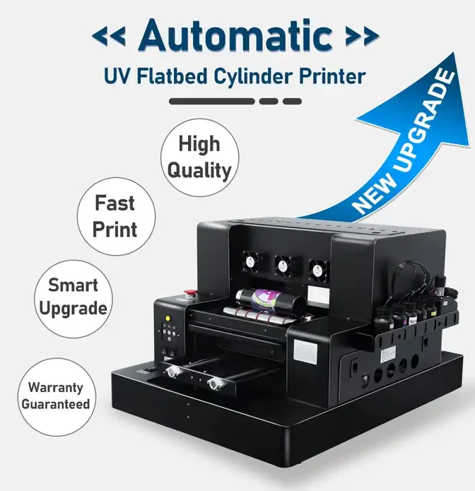 A4 Uv Printer With Varnish Uv Dtf For Printing Bottle Pen Phone Case A4 Uv Flatbed Printer Three-Dimensional Surfaces