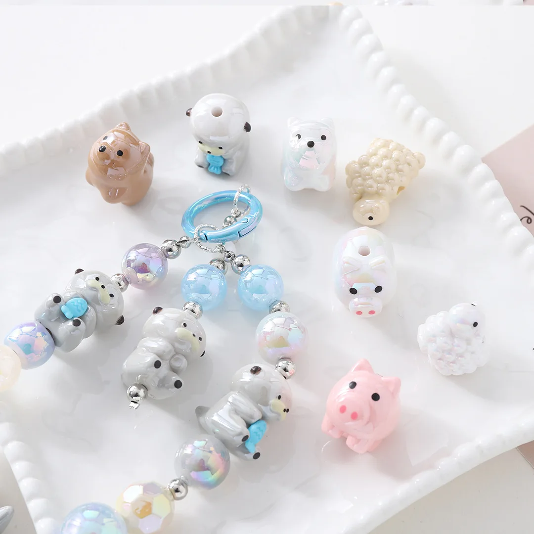 Acrylic Animal Dogs Pigs Sheeps Beads Charms Loose Bead for Keychain Bracelet Necklace DIY Jewelry Making Accessory