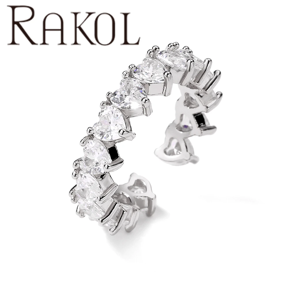 RAKOL RP2324 Wholesale Price Zirconia Pave Rings For Women Non Tarnish Baguette 18k Gold Plated Stainless Steel Rings Jewelry