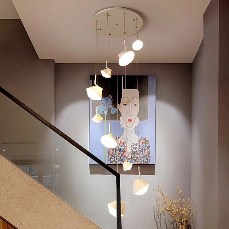 VVS 2021 led iron modern stairwell light white staircase chandelier for high ceilings