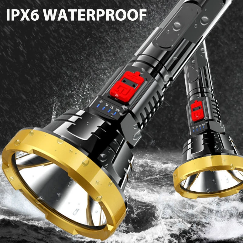 100000 Lumen 1000m Long Range Super Bright ip66 Waterproof Buit-in battery Rechargeable usb p70 led torch light flashlights