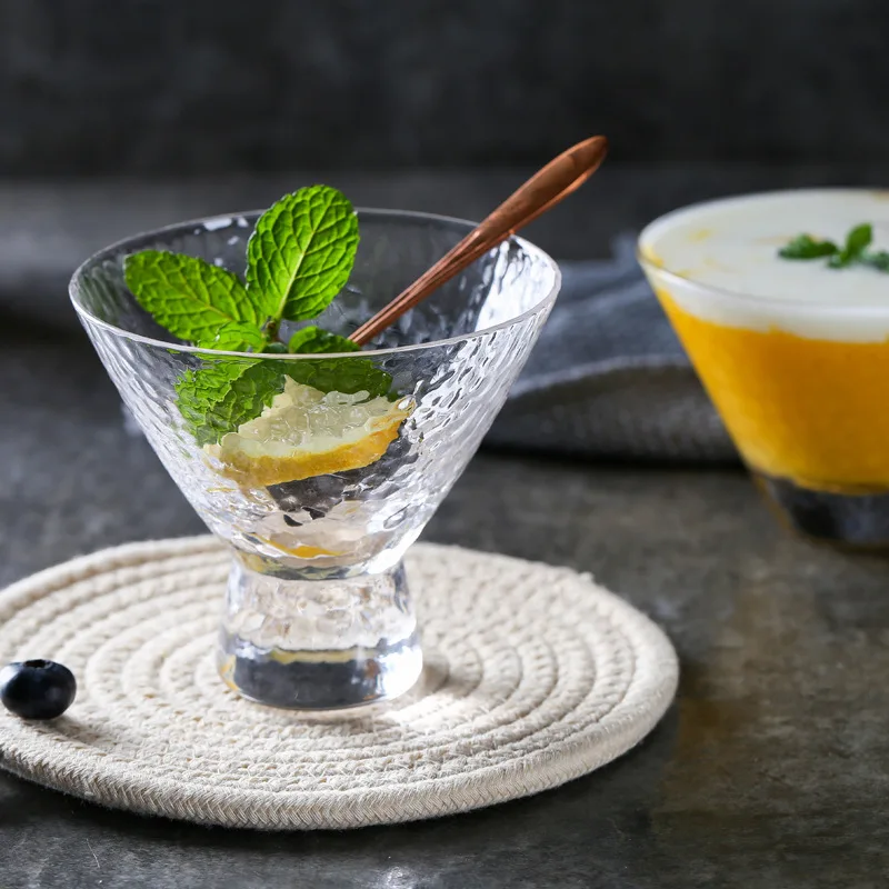 Premium Hammered Glass Tea Wine Cups Cocktail Icecream Glasses
