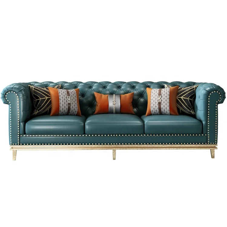 New Design navy blue leather Sofa I Shape Sofa Set Modern Couch Living Room Sofa