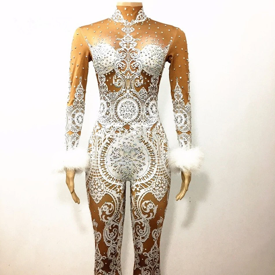 Женская сексуальная Прозрачная облегающая Клубная одежда, Женский вечерний комбинезон для коктейльных танцев и шоу, Облегающий комбинезон