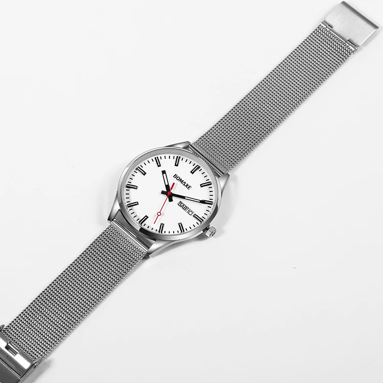 BOMAXE Classic Girls Hand Gold Case Steel Mesh Strap Custom Waterproof Luxury Glass Black Watch